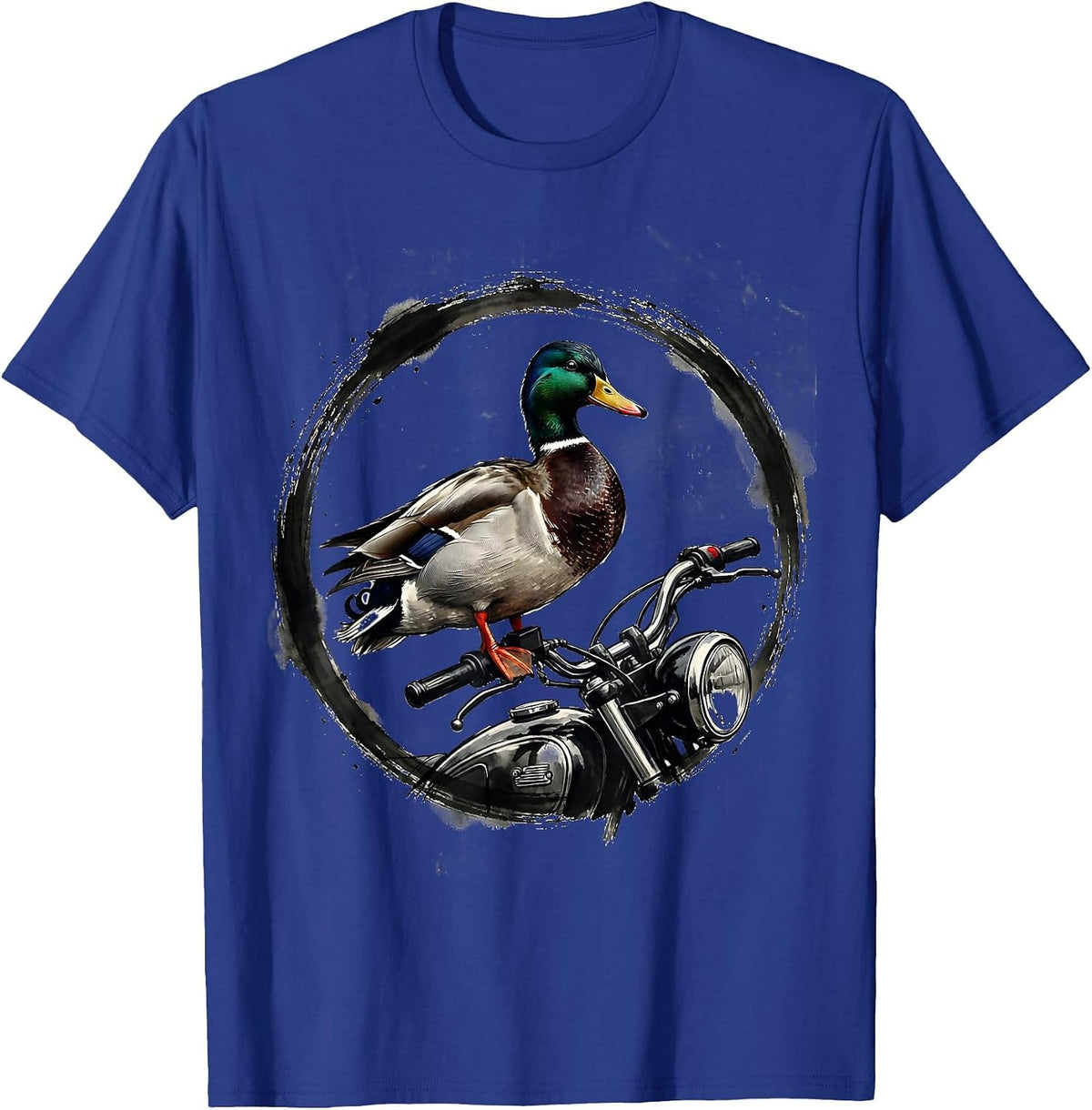 Duck on Vintage Motorcycle Handlebars Graphic T-Shirt - Royal Blue