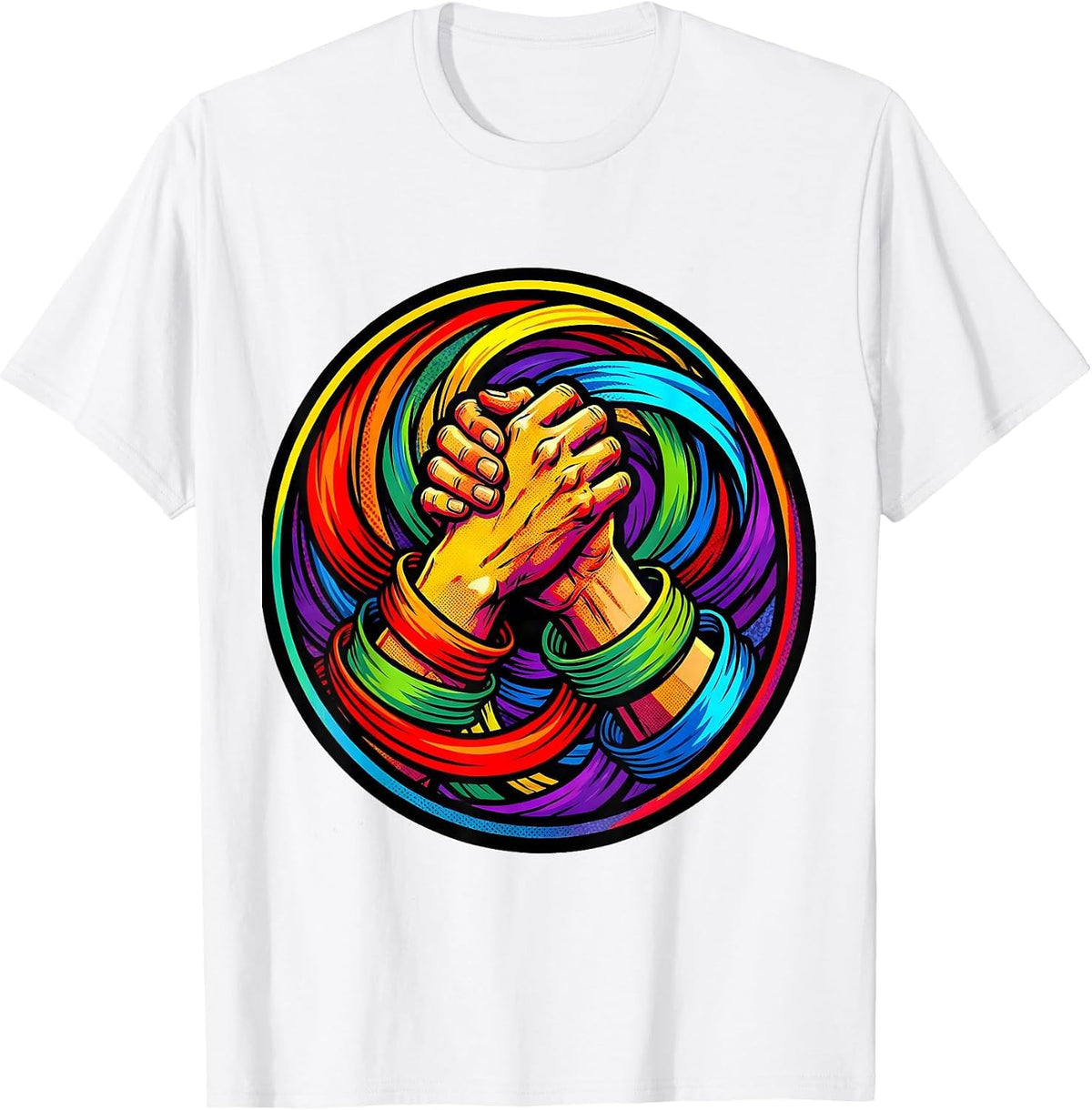 Men's Rainbow Ribbon Hands Gay Pride Graphic T-Shirt - White