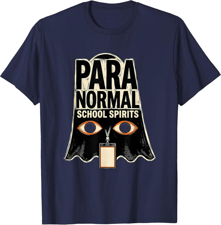 Para Normal School Spirits Linocut Ghost Paraeducator T-Shirt - Navy Blue