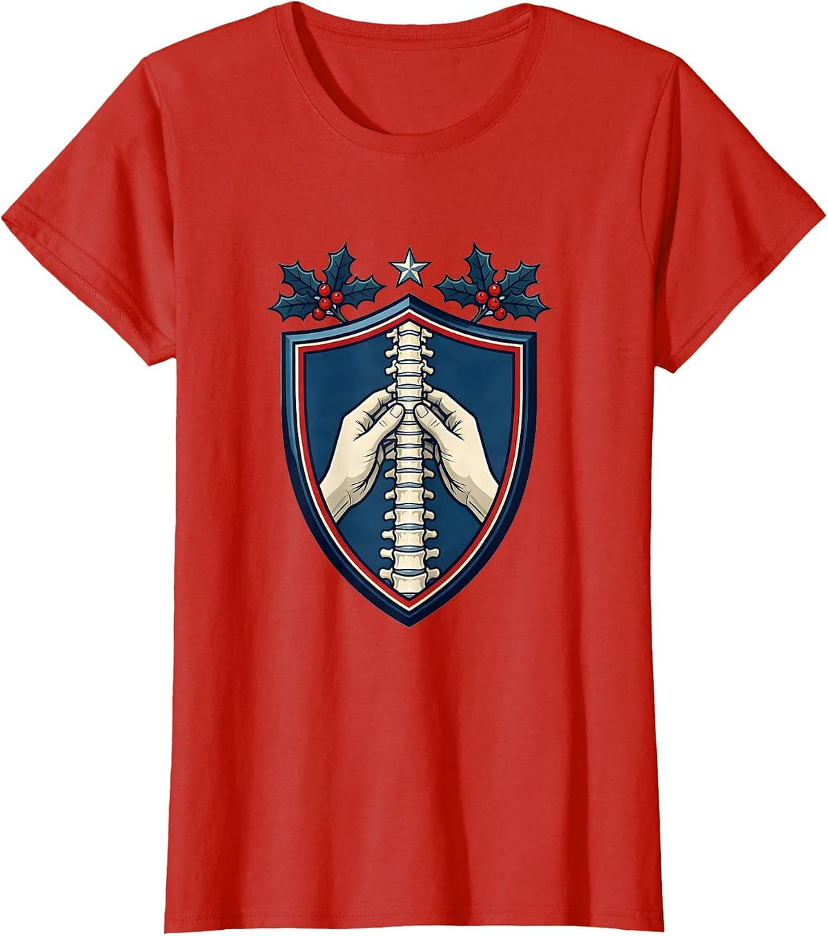 Women's Shield Spine Alignment Chiropractor Christmas Humor T-Shirt - Red