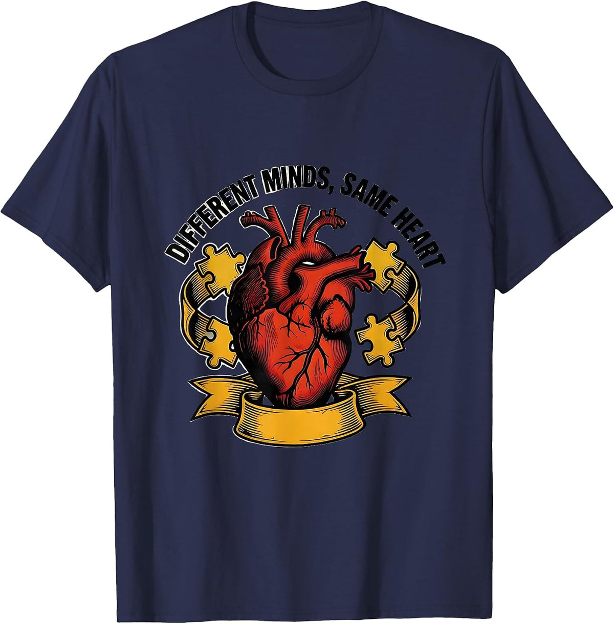 Different Minds Same Heart Special Education Design T-Shirt - Navy Blue