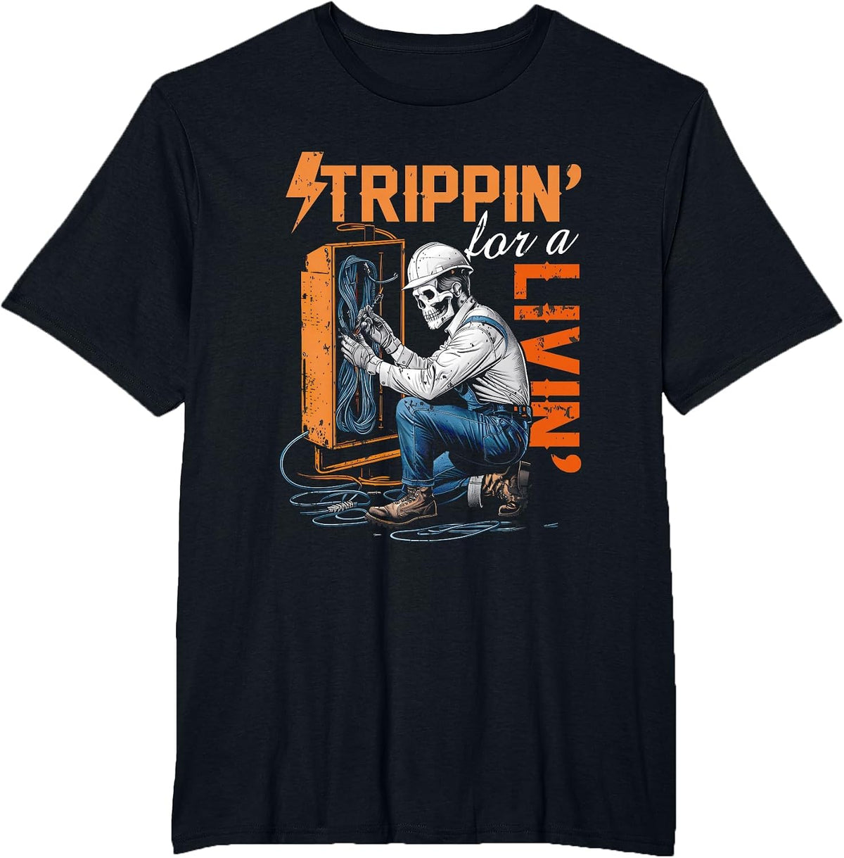 Electrician Lover Trippin' for A Livin' Skeleton Worker T-Shirt - Black