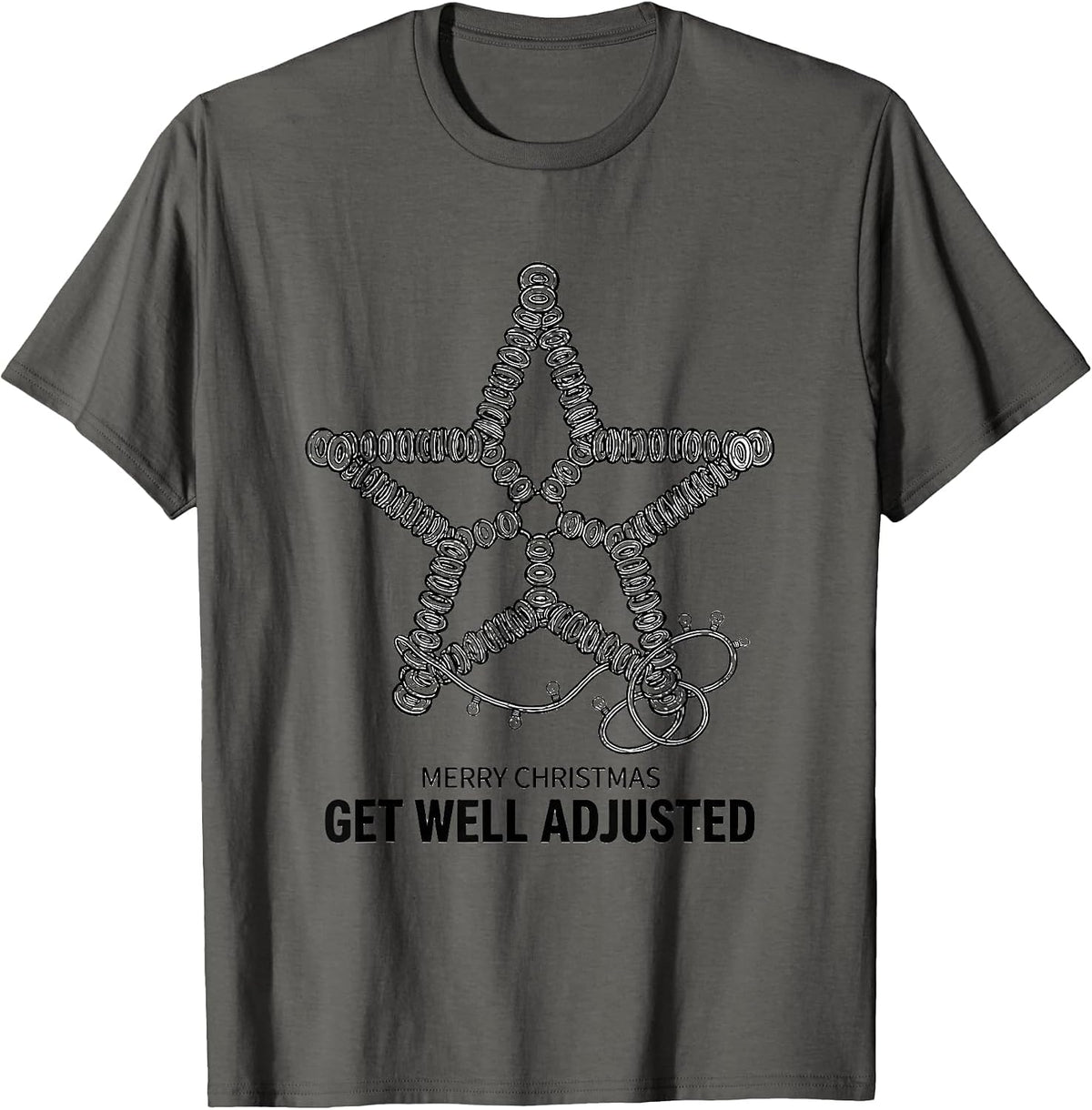 Men's Merry Christmas, Get Well Adjusted Funny Chiropractor T-Shirt - Asphalt Grey