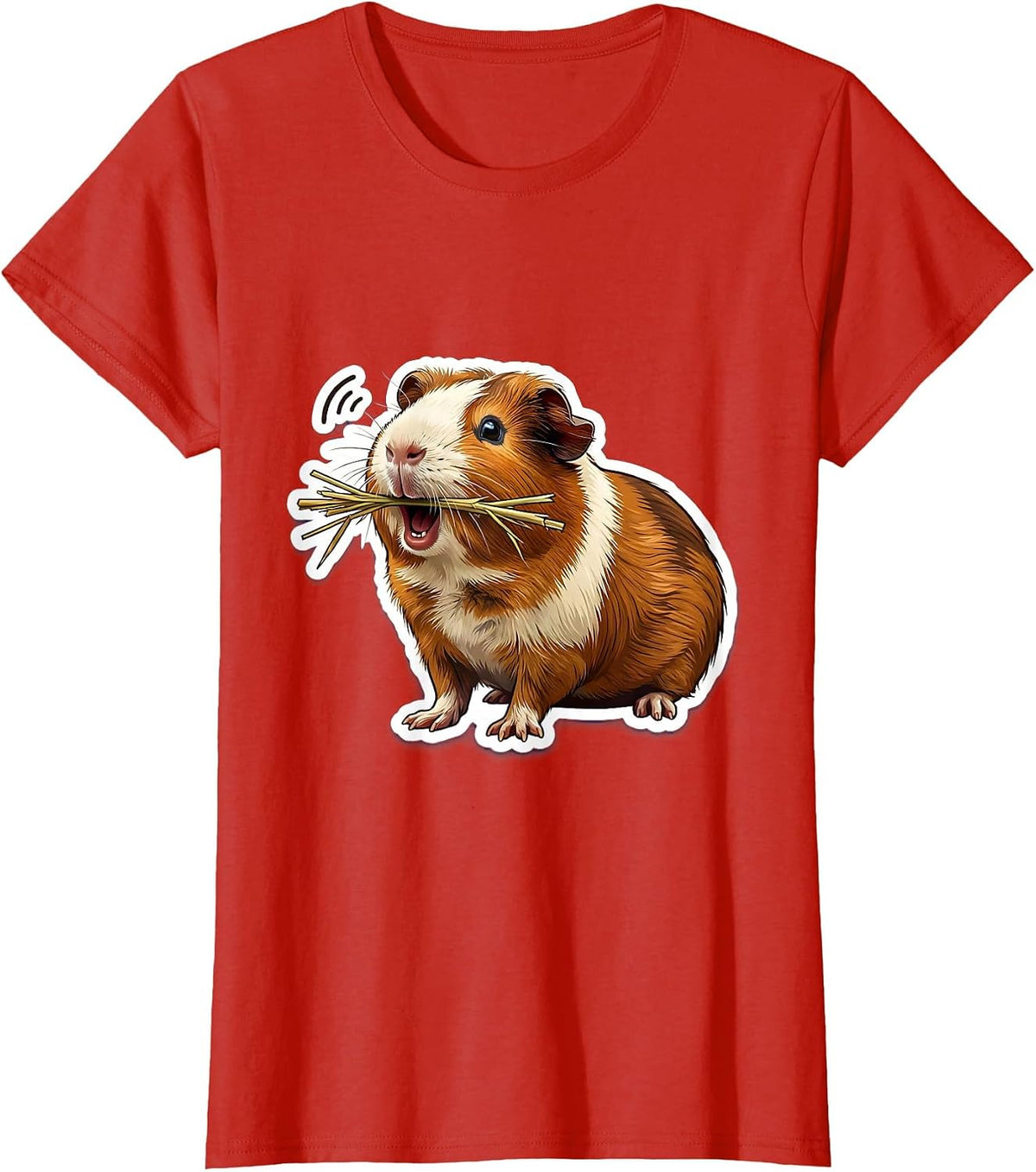 Women's Guinea Pig Hay Snack Funny Cavy Lover Sticker Style T-Shirt - Red