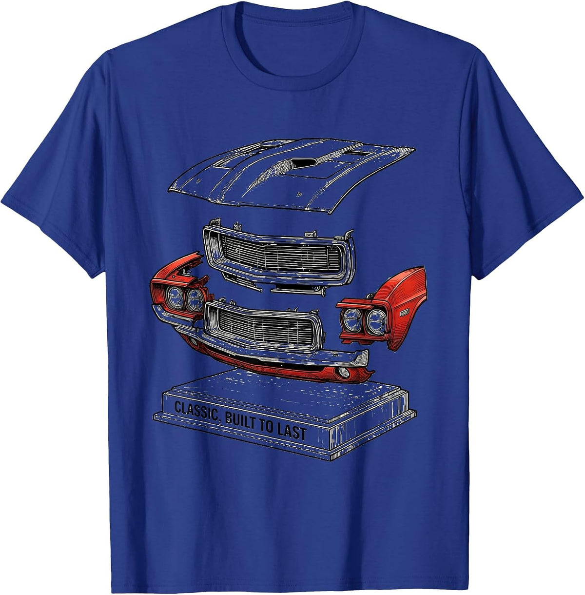 Men's Classic Built To Last Vintage Muscle Car Racing Enthusiast T-Shirt - Royal Blue