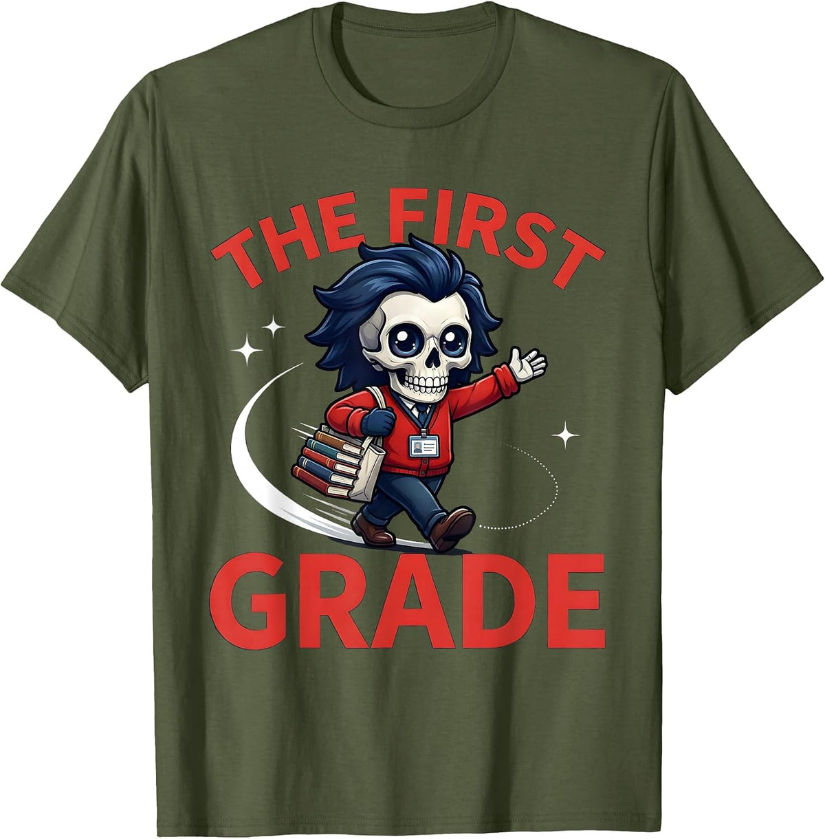 Men's THE FIRST GRADE Funny Teacher Back To School Classroom T-Shirt - Olive Green