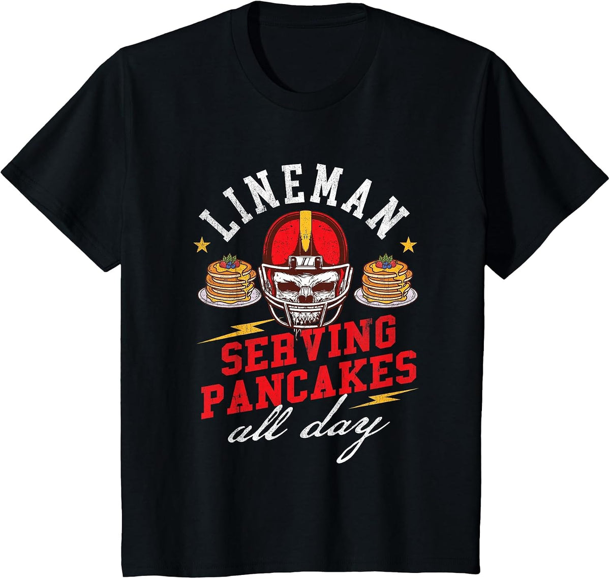 Lineman Serving Pancakes All Day - Football Player Sports T-Shirt - Black