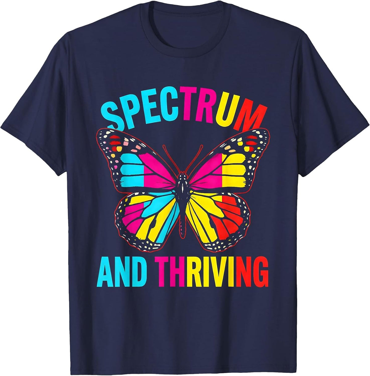 Spectrum and Thriving Autism Awareness Design T-Shirt - Navy Blue