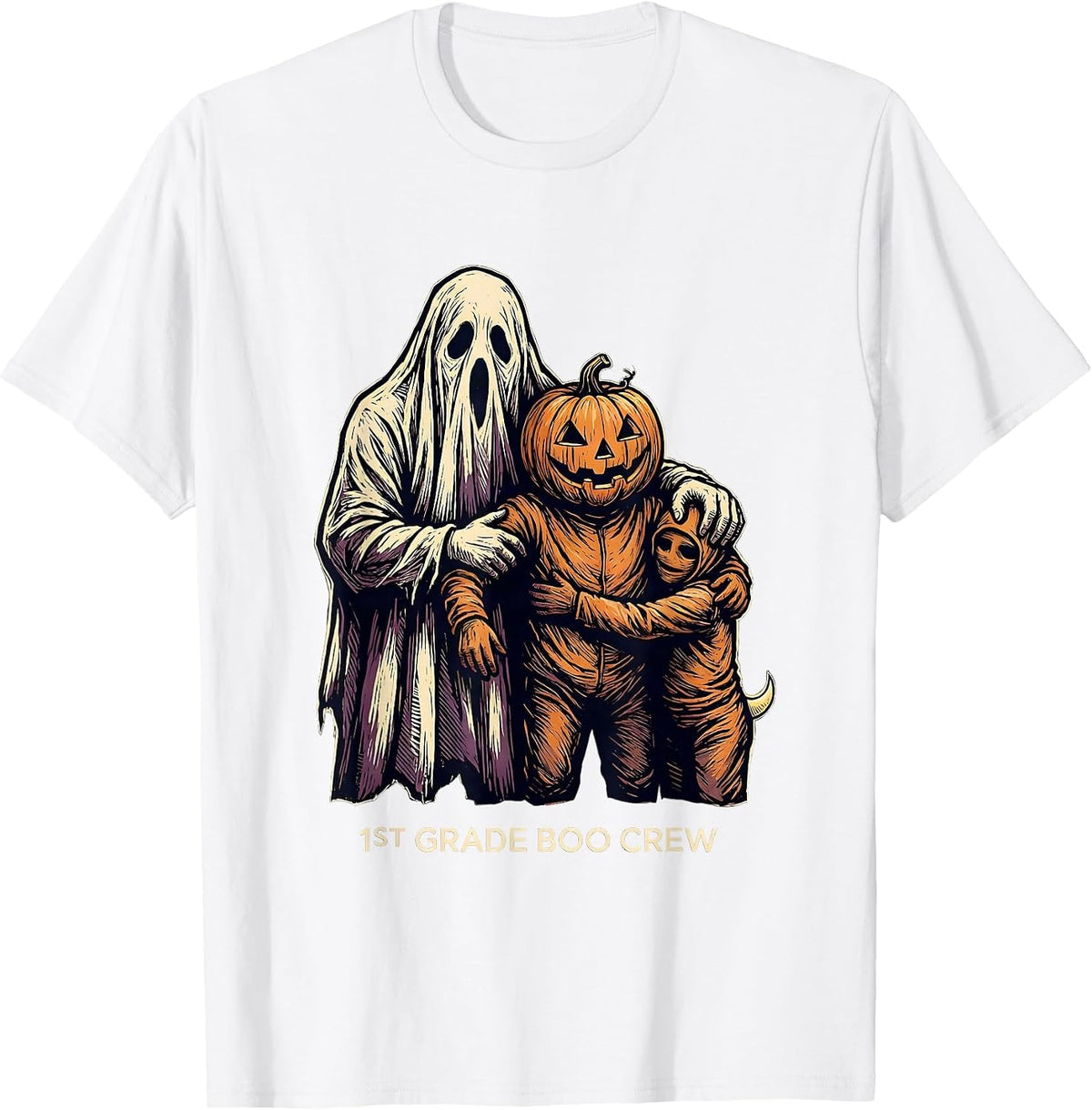Men's 1st Grade Boo Crew Playful Halloween Teacher Student Crew T-Shirt - White