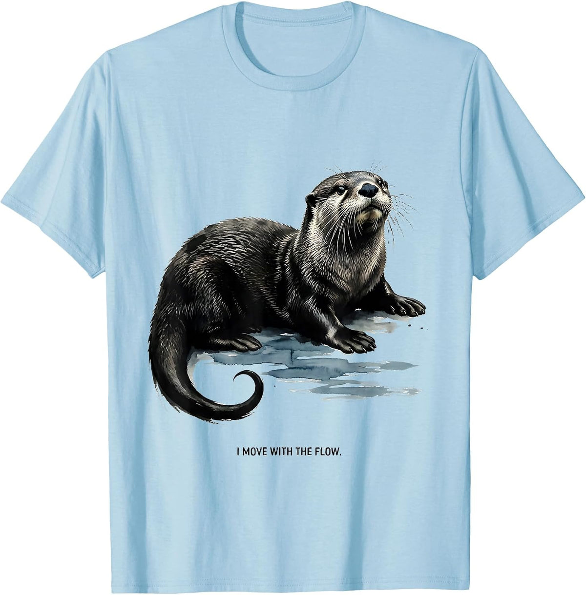 Men's I Move With The Flow Ink Brush Sea Otter Nature Humor T-Shirt - Baby Blue