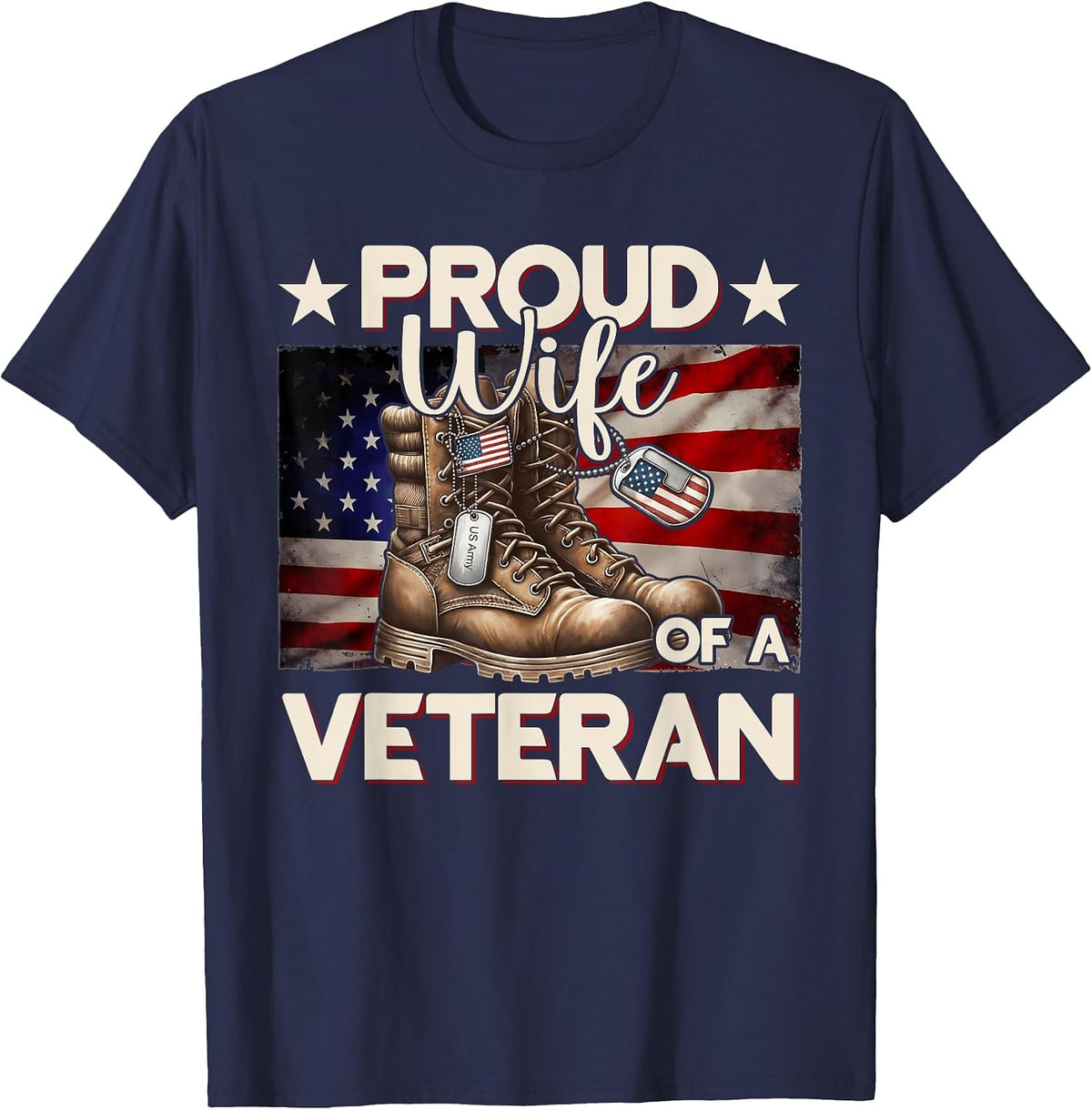 Veteran Dad Mom Grandpa American Flag USA Veterans Day T-Shirt - Navy Blue