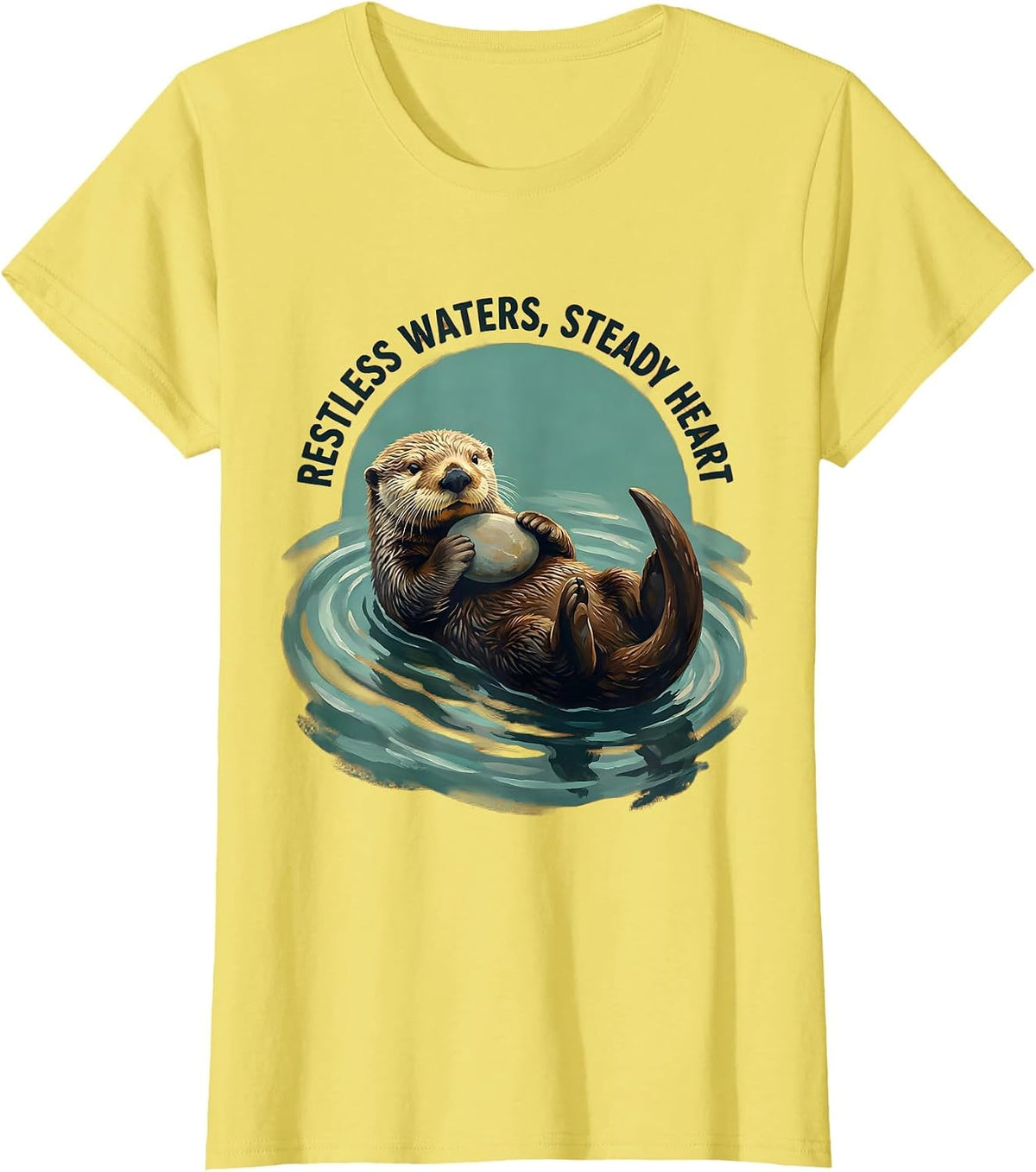 Restless Waters Steady Heart Funny Sea Otter Animal Lover T-Shirt - Lemon Yellow