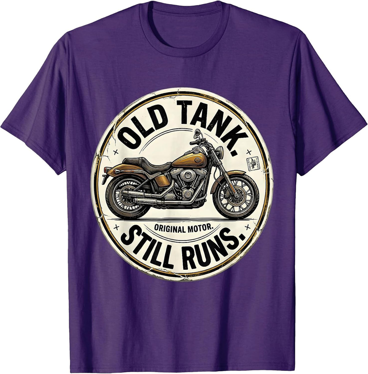 Men's Old Tank Original Motor Still Runs Funny Biker Motorcycle T-Shirt - Purple