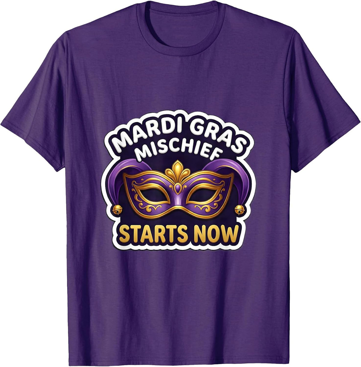 Men's Mardi Gras Mischief Starts Now Jester Mask Carnival Party T-Shirt - Purple