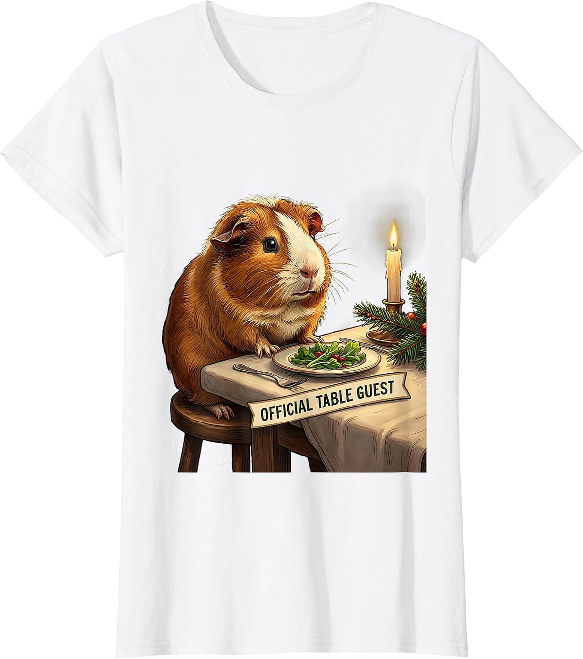 Women's Official Table Guest Funny Guinea Pig Christmas Pet Lover T-Shirt - White