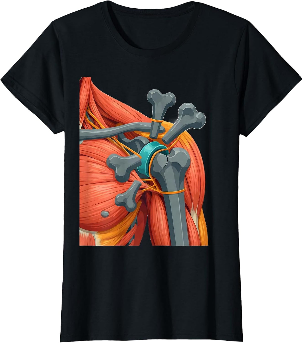 Shoulder Joint Exploded Anatomy Diagram Physical Therapy T-Shirt - Black