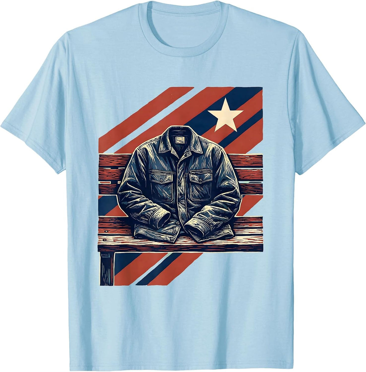 Men's Work Jacket Linocut Patriotic Labor Day Tribute T-Shirt - Baby Blue