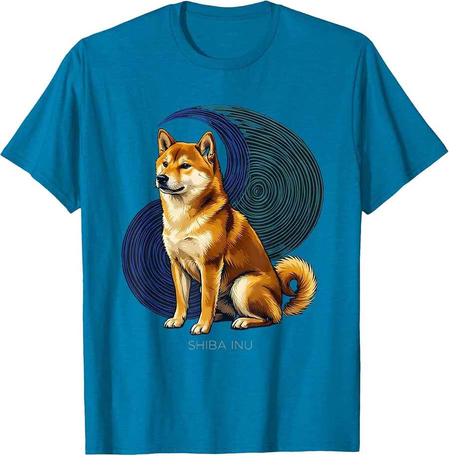 Shiba Inu Van Gogh Style Starry Night Dog Breed Tribute T-Shirt - Sapphire Blue