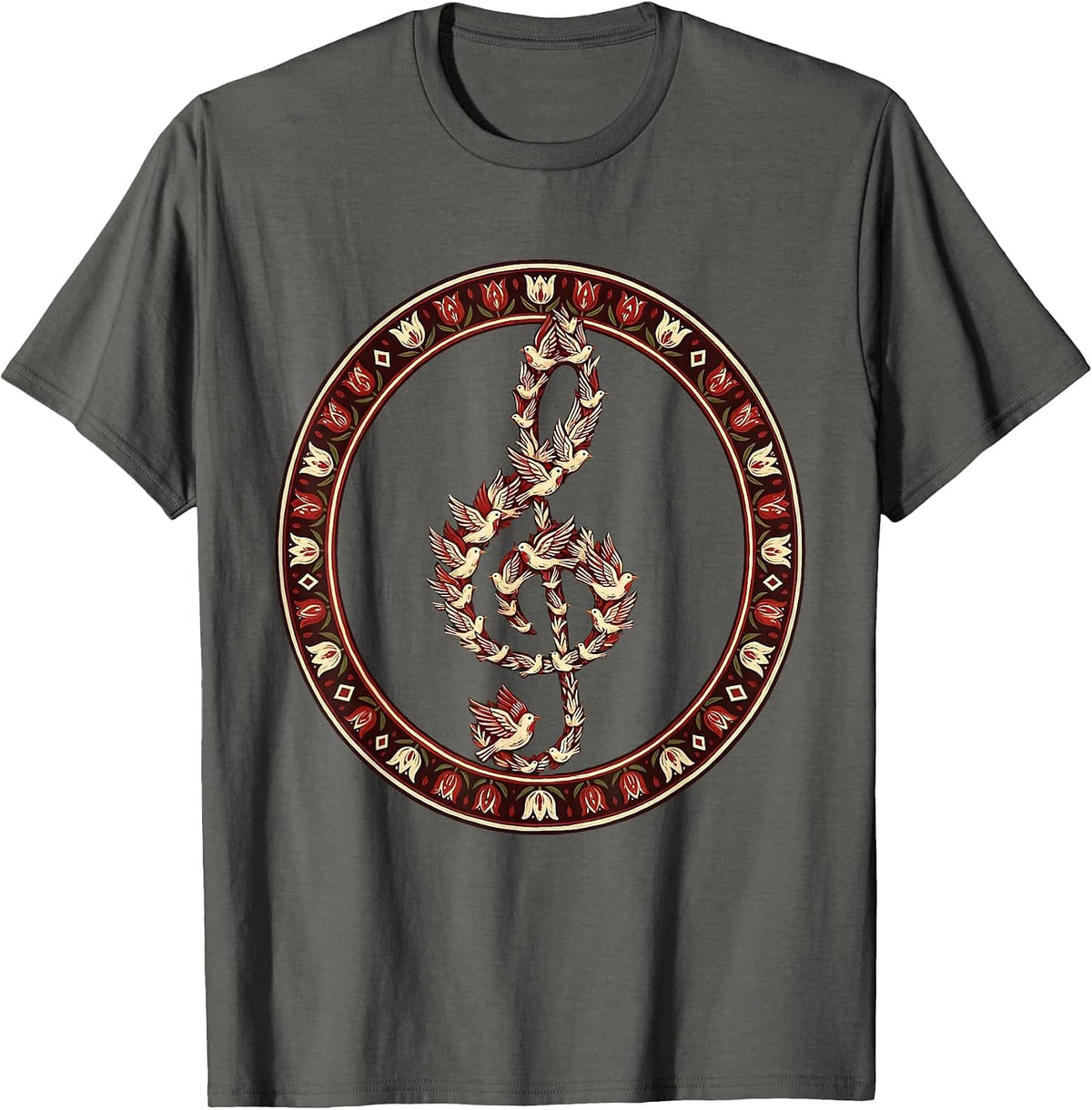 Men's Treble Clef Birds Music Teacher Gift T-Shirt - Asphalt Grey