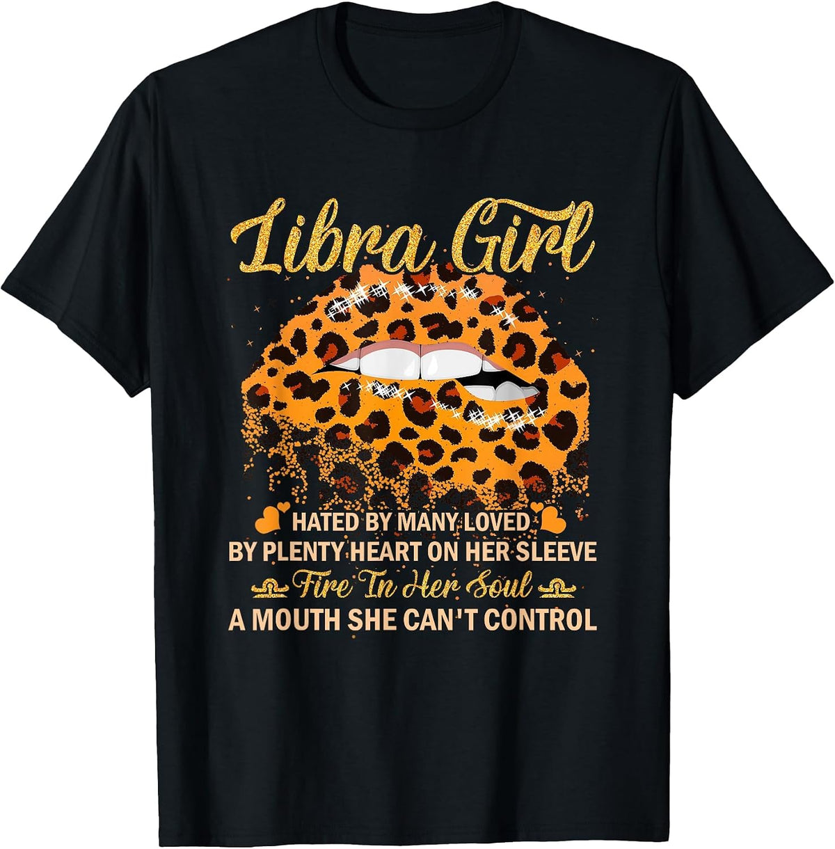 Libra Girl Birthday Leopard Sexy Lip Zodiac T-Shirt - Black