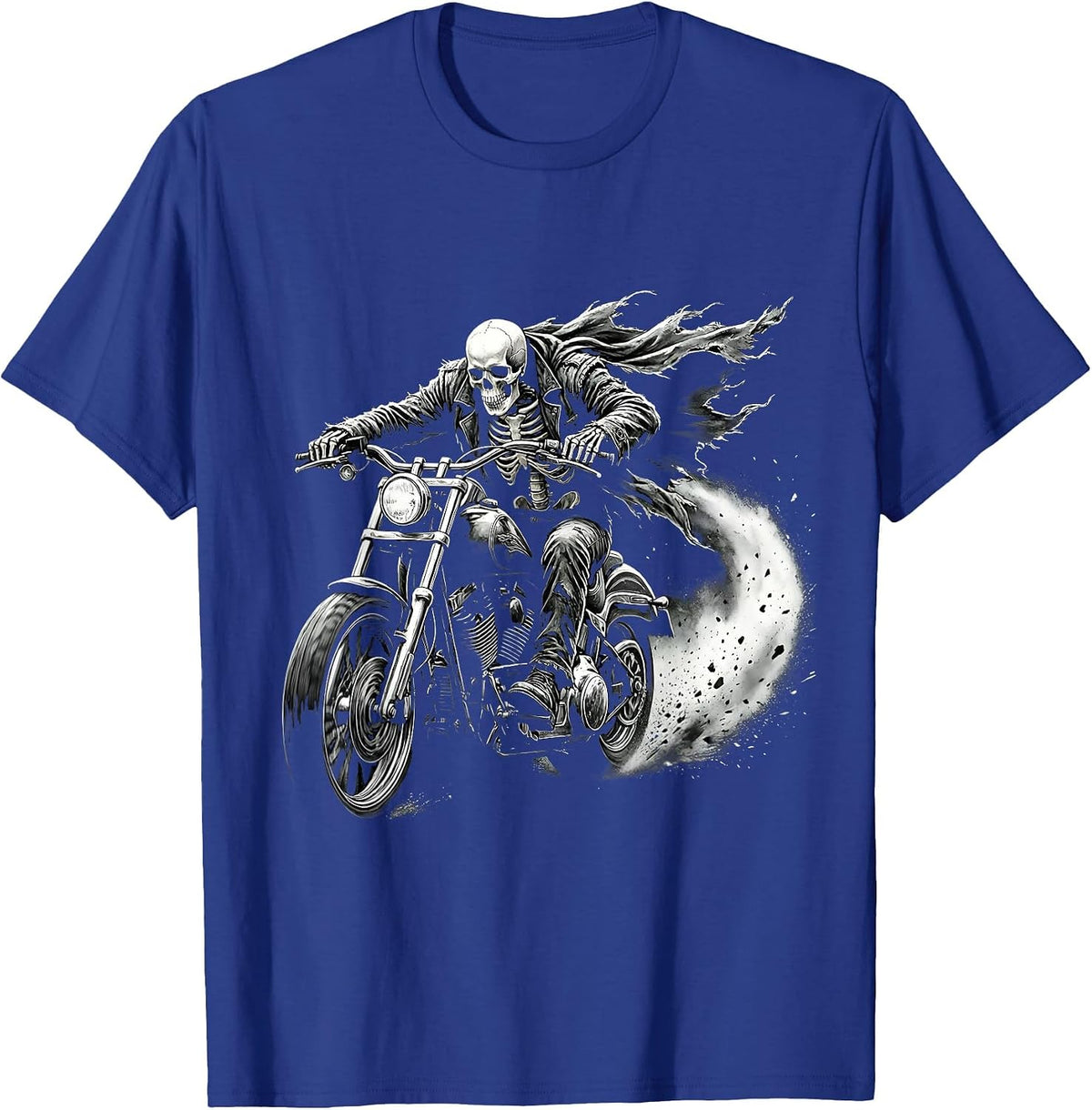 Skeleton Biker Full Speed Motorcycle Graphic T-Shirt - Royal Blue