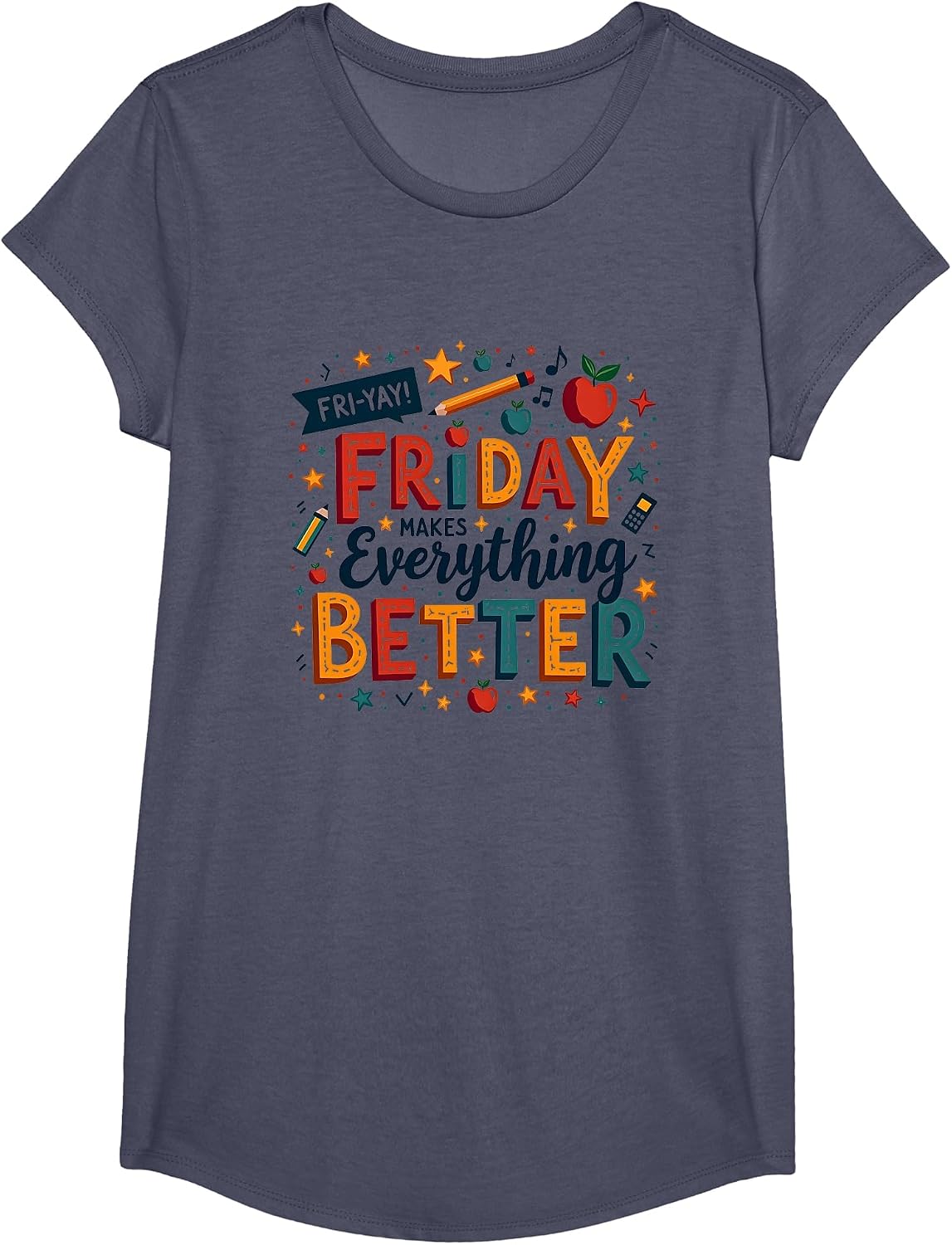 Mademark Teachers & Educators T-Shirt - Girls Heather Blue-happy Fri-yay Teacher Friday Makes Everything Better
