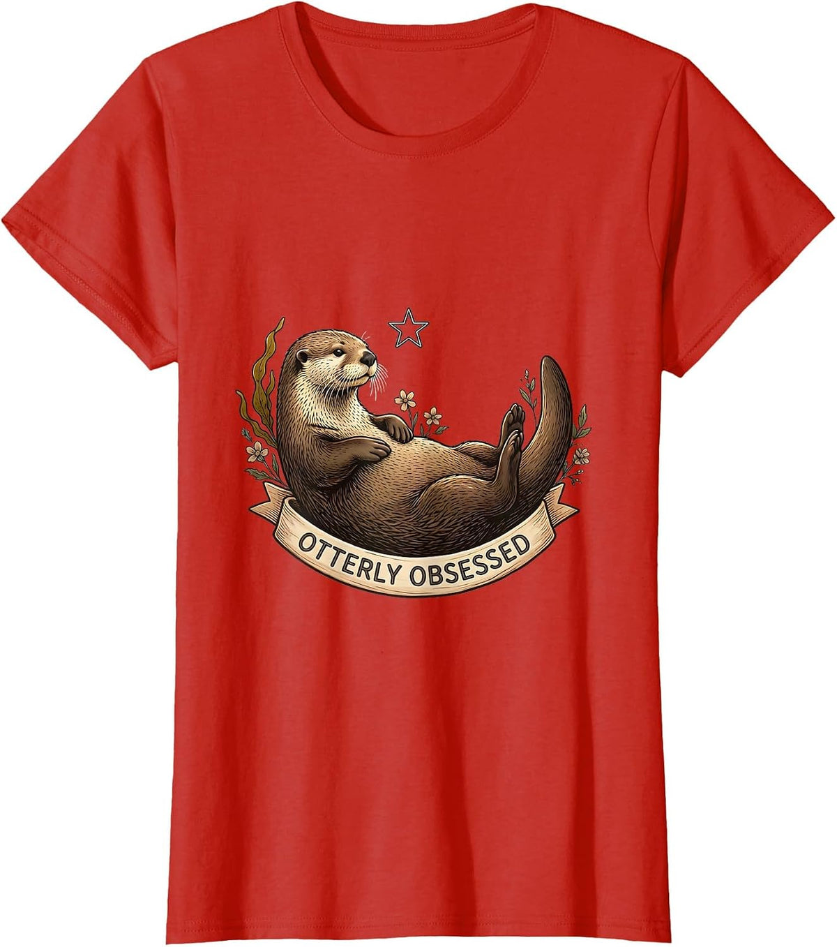 Otterly Obsessed Sea Otter Lover Design T-Shirt - Red