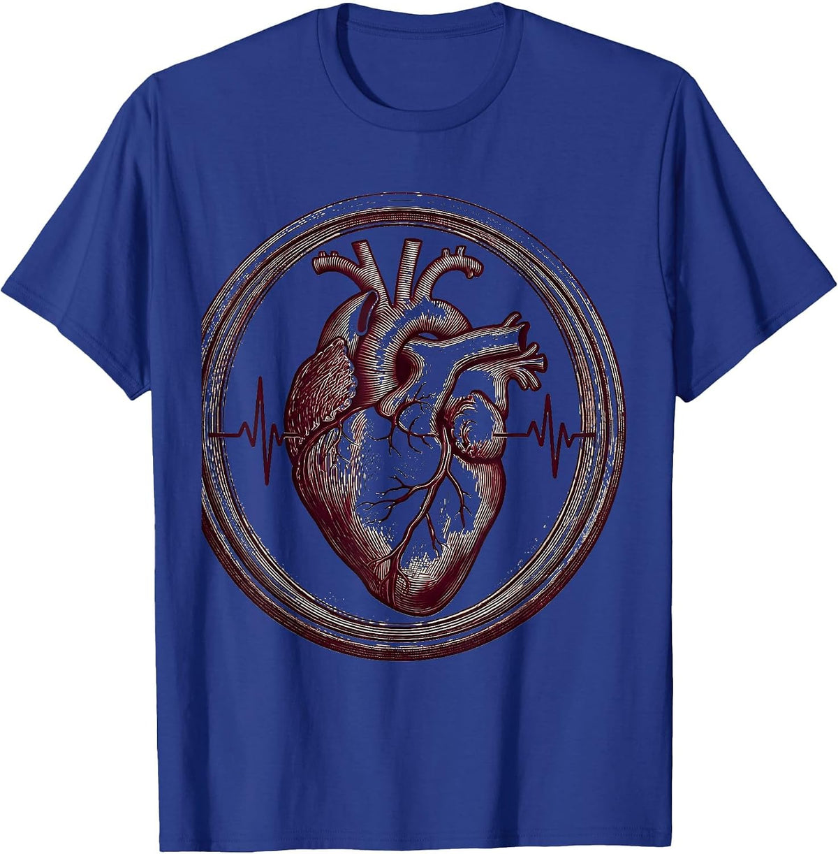 Men's Anatomical Heart Exercise Pulse Physical Therapy T-Shirt - Royal Blue