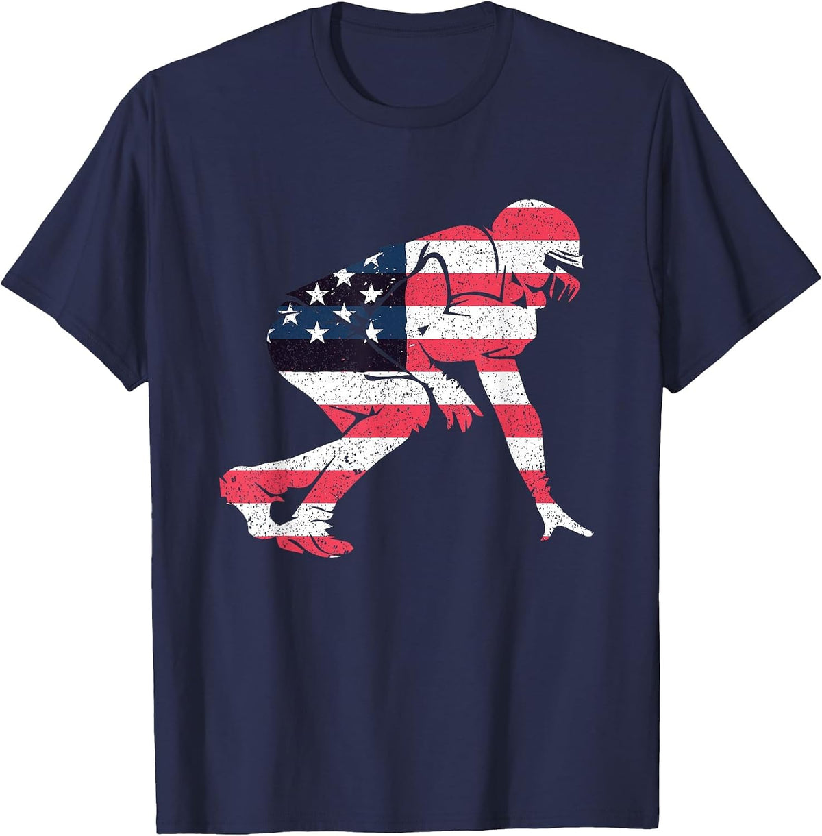 American Flag Lineman I American Football T-Shirt - Navy Blue