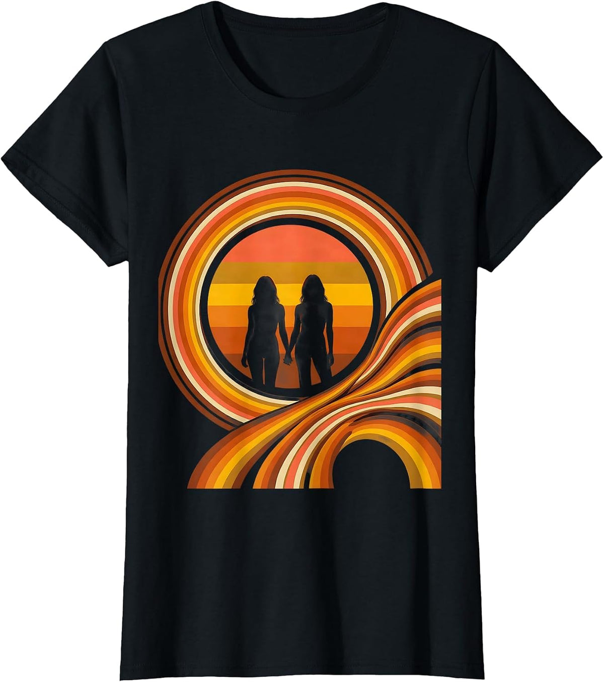 Two Women Holding Hands at Sunset Lesbian Pride T-Shirt - Black