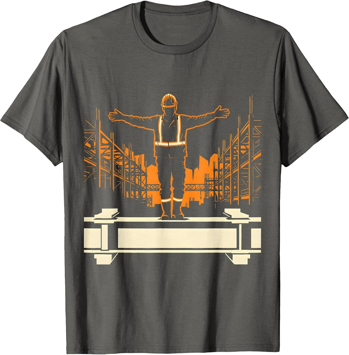 Iron Worker Balancing on Steel Beam Illustration T-Shirt - Asphalt Grey