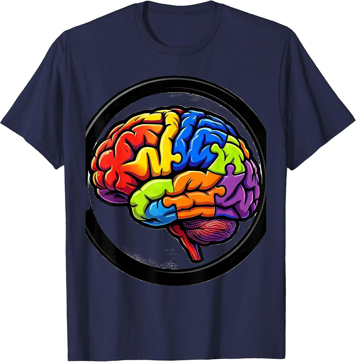 Colorful Puzzle Piece Brain Autism Awareness Design T-Shirt - Navy Blue