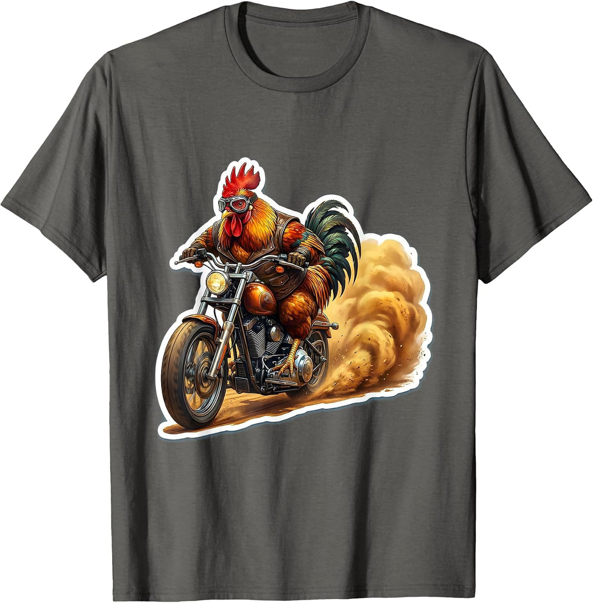 Chicken Riding a Chopper Motorcycle Biker Tee T-Shirt - Asphalt Grey