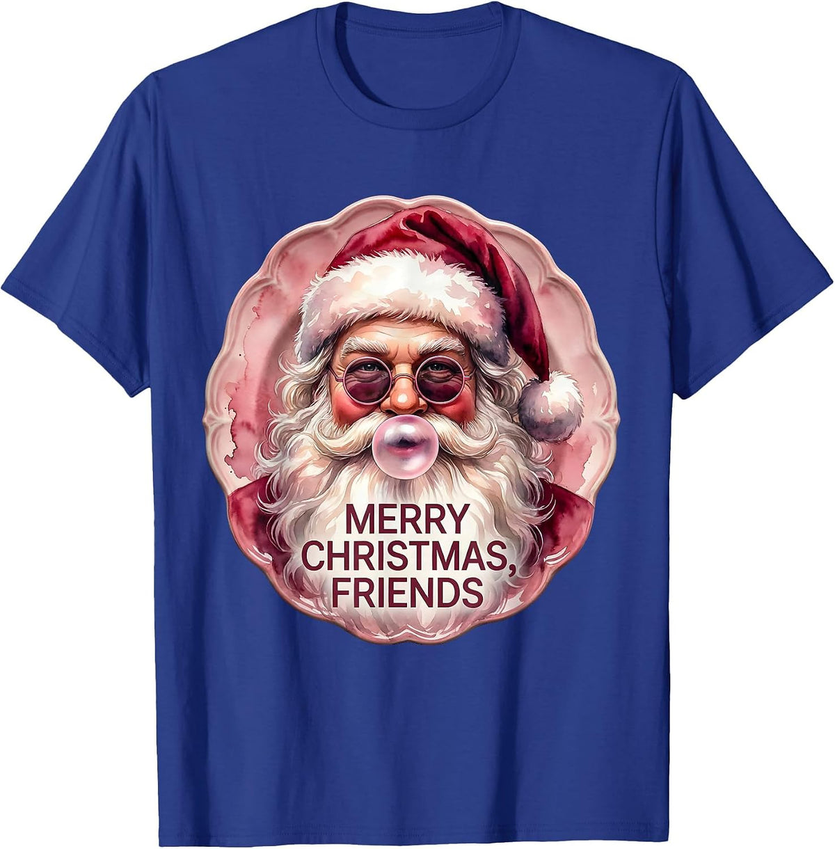 Men's Merry Christmas, Friends Watercolor Retro Pink Bubblegum T-Shirt - Royal Blue