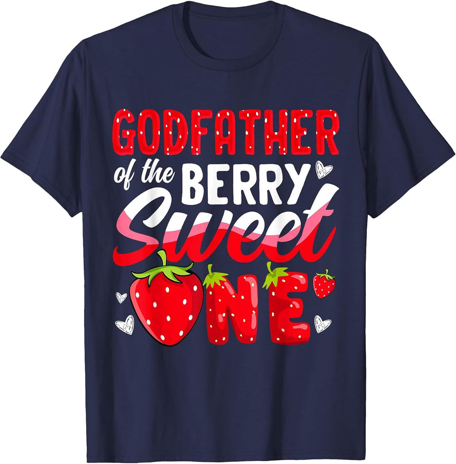 Godfather of The Berry Sweet One Strawberry 1st Birthday T-Shirt - Navy Blue