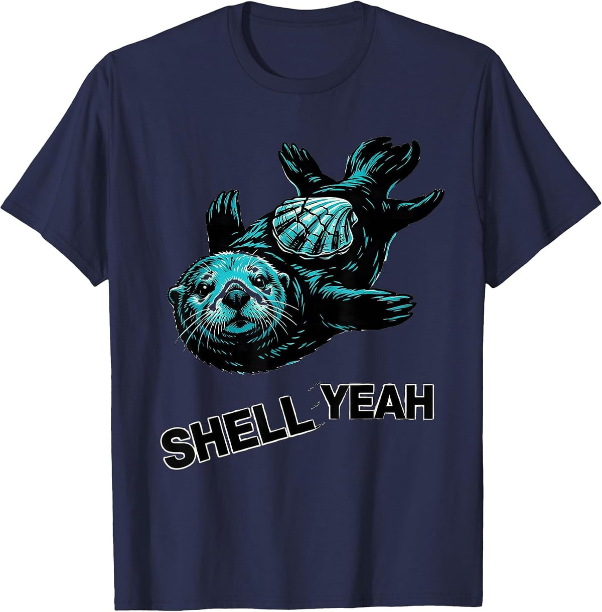 Men's Shell Yeah Sea Otter Graphic Design T-Shirt - Navy Blue