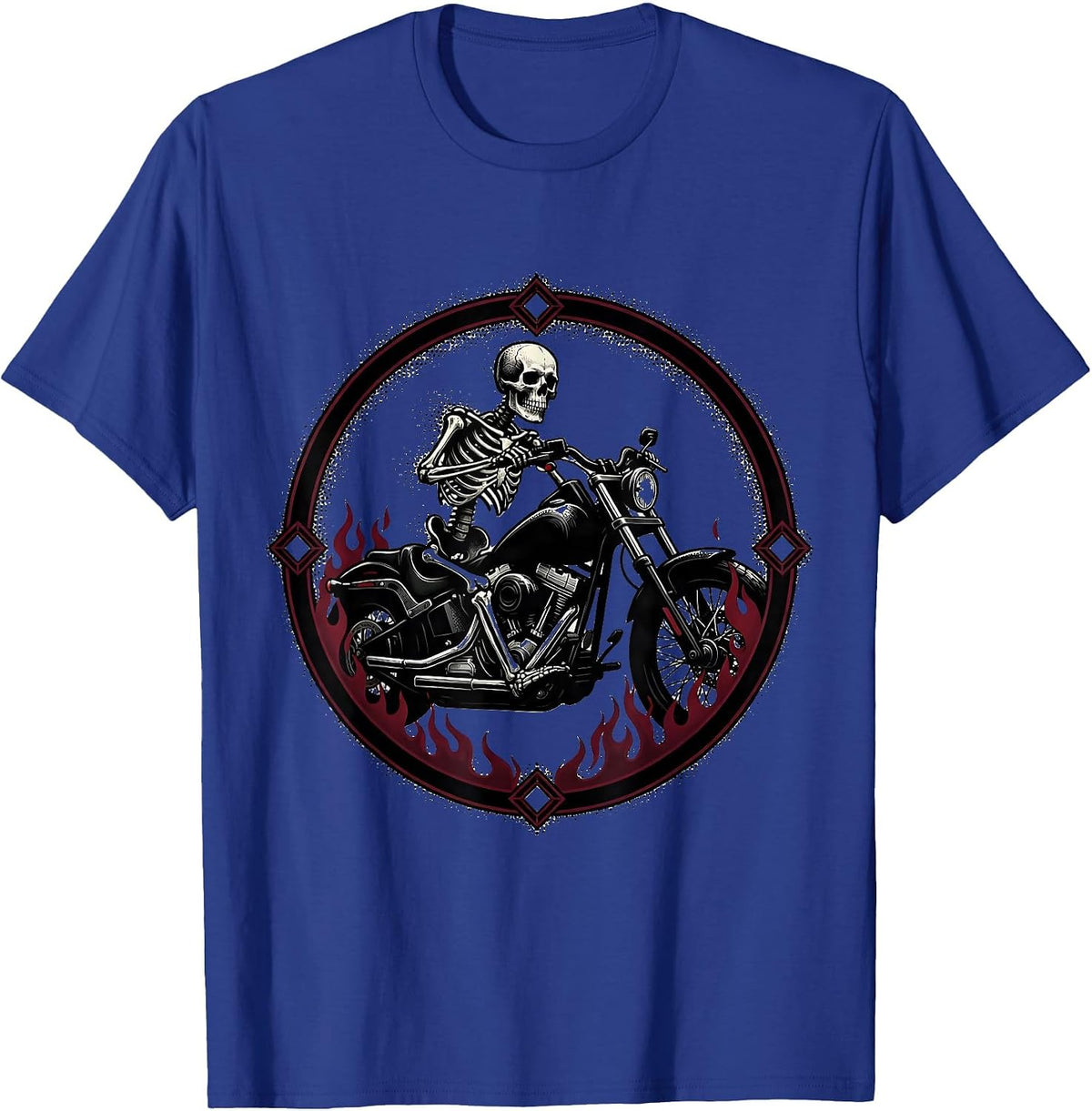 Men's Skeleton Rider Flaming Motorcycle Biker Graphic T-Shirt - Royal Blue