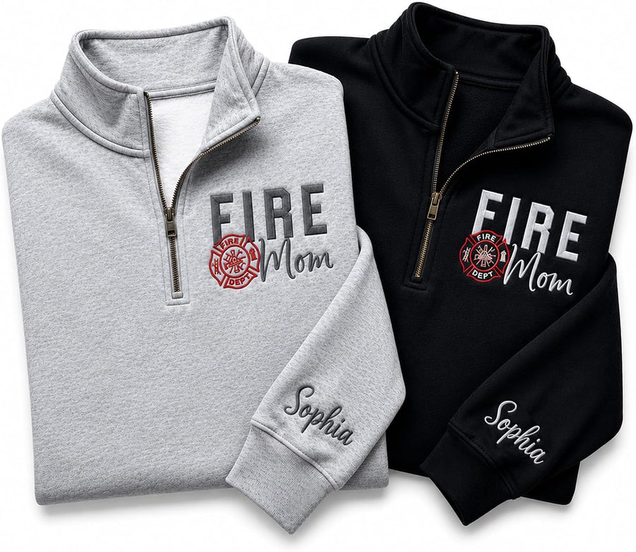Personalized Embroidered Firefighter Quarter Zip Sweatshirt, Custom Name Fire Fighter Sweatshirts for Men Women - Design #03