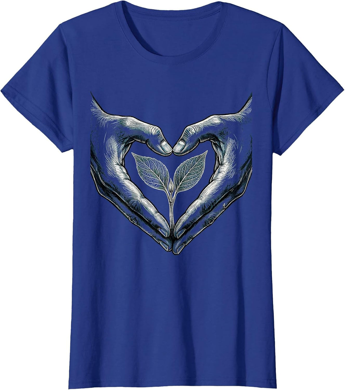 Women's Autism Awareness Hands Heart Seedling Design T-Shirt - Royal Blue
