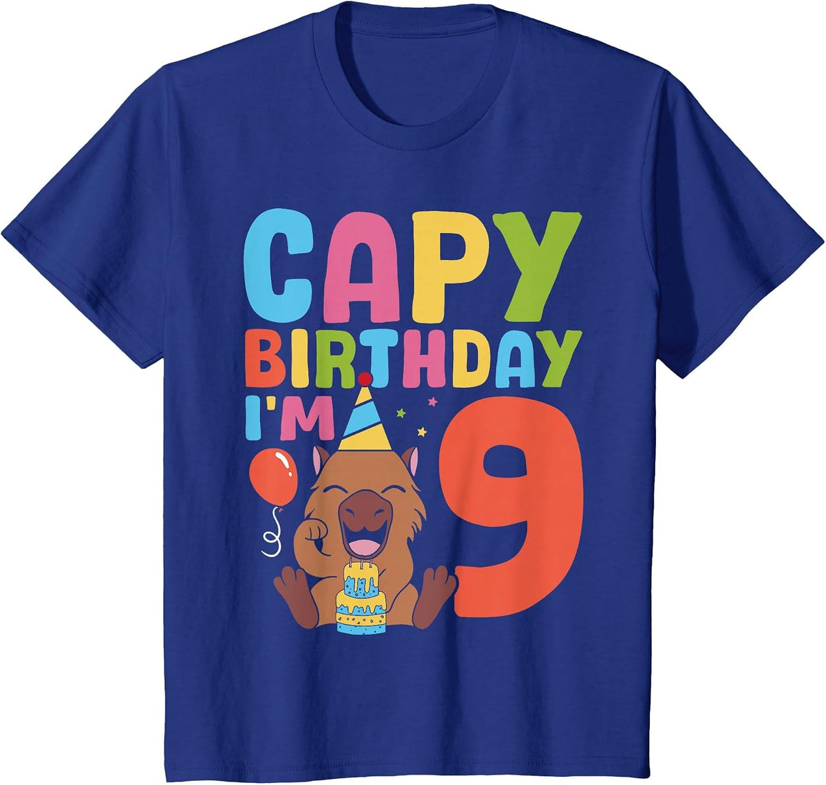 Capy Birthday I'm 9 Capybara 9th Birthday Decorations T-Shirt - Royal Blue