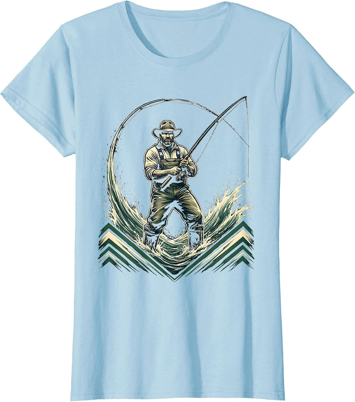 Fly Fishing Waders River Current Graphic T-Shirt - Baby Blue