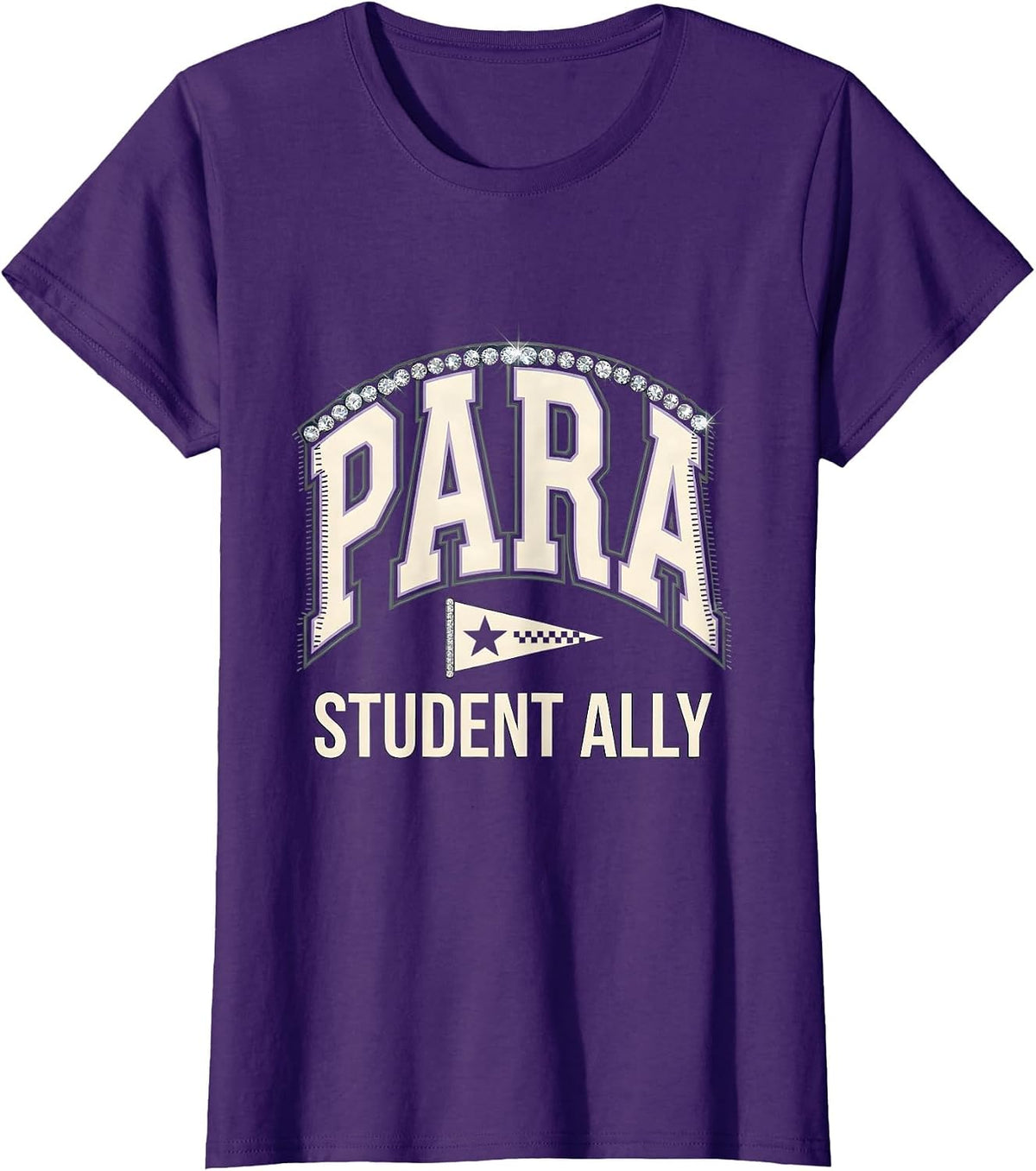 Women's Para Student Ally Sparkle Varsity Teacher's Aide T-Shirt - Purple