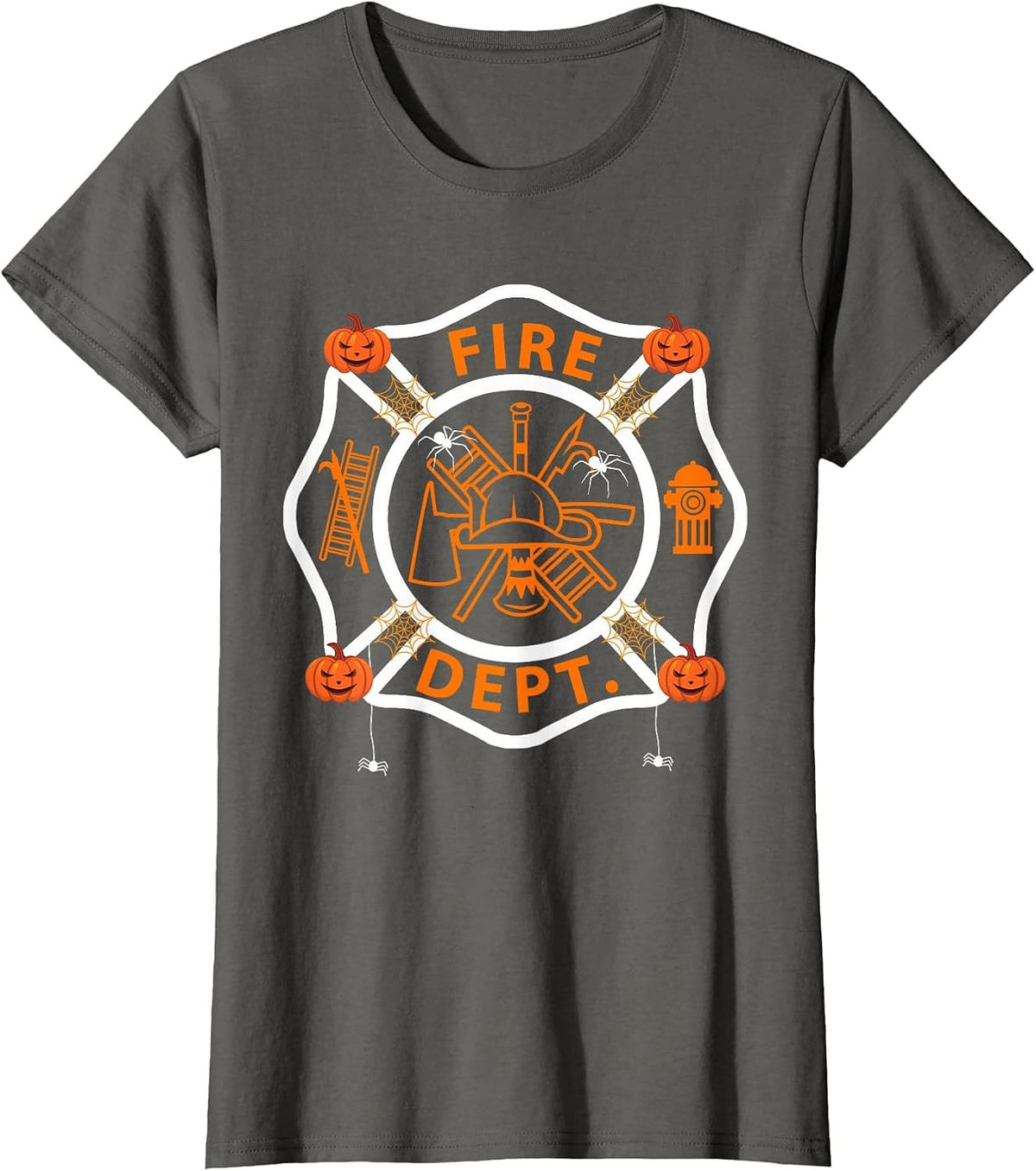 Halloween Firefighter Fireman Fire Dept Department Pumpkin T-Shirt - Asphalt Grey