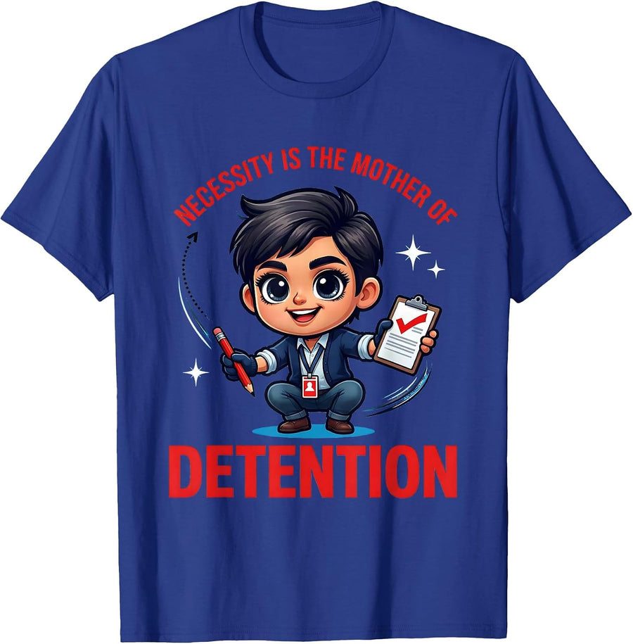 NECESSITY IS THE MOTHER OF DETENTION Funny Teacher Humor T-Shirt - Royal Blue