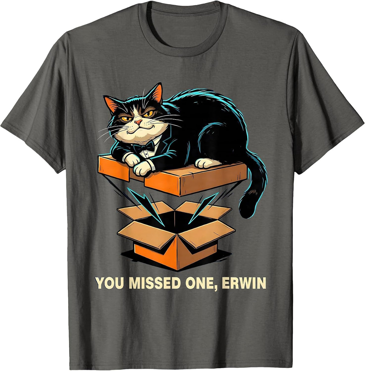 Men's You Missed One, Erwin Funny Quantum Physics Cat Lover Gift T-Shirt - Asphalt Grey