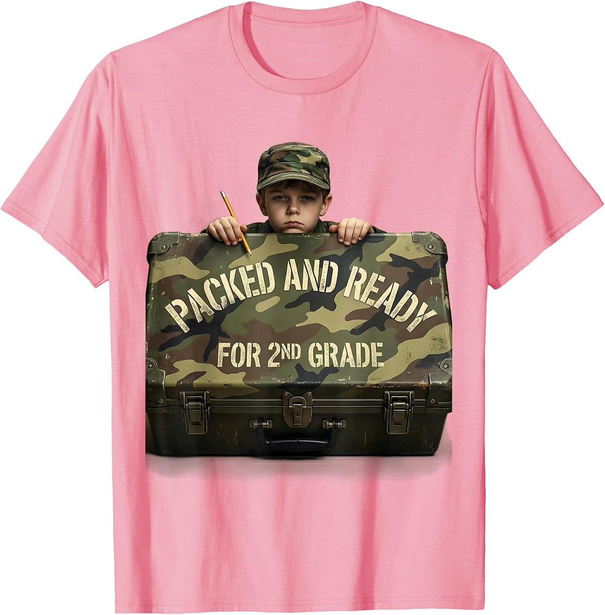 Men's Packed And Ready For 2nd Grade Vintage Camo Back To School T-Shirt - Pink