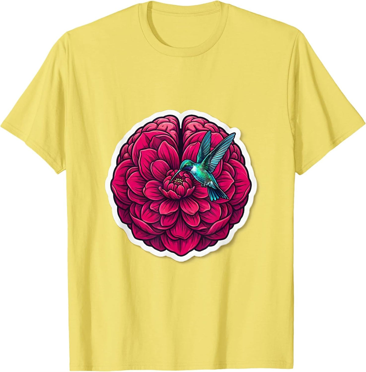 Men's Hummingbird Brain Flower Neurodivergent Art T-Shirt - Lemon Yellow
