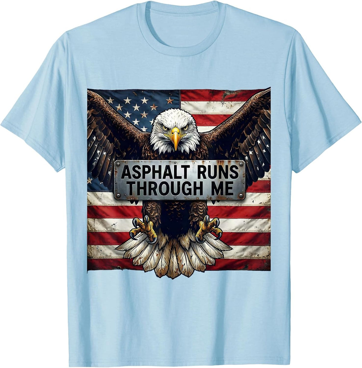Men's Asphalt Runs Through Me Biker Design T-Shirt - Baby Blue