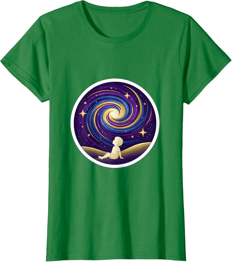 Women's Autism Awareness Child Galaxy Gazing Illustration T-Shirt - Kelly Green