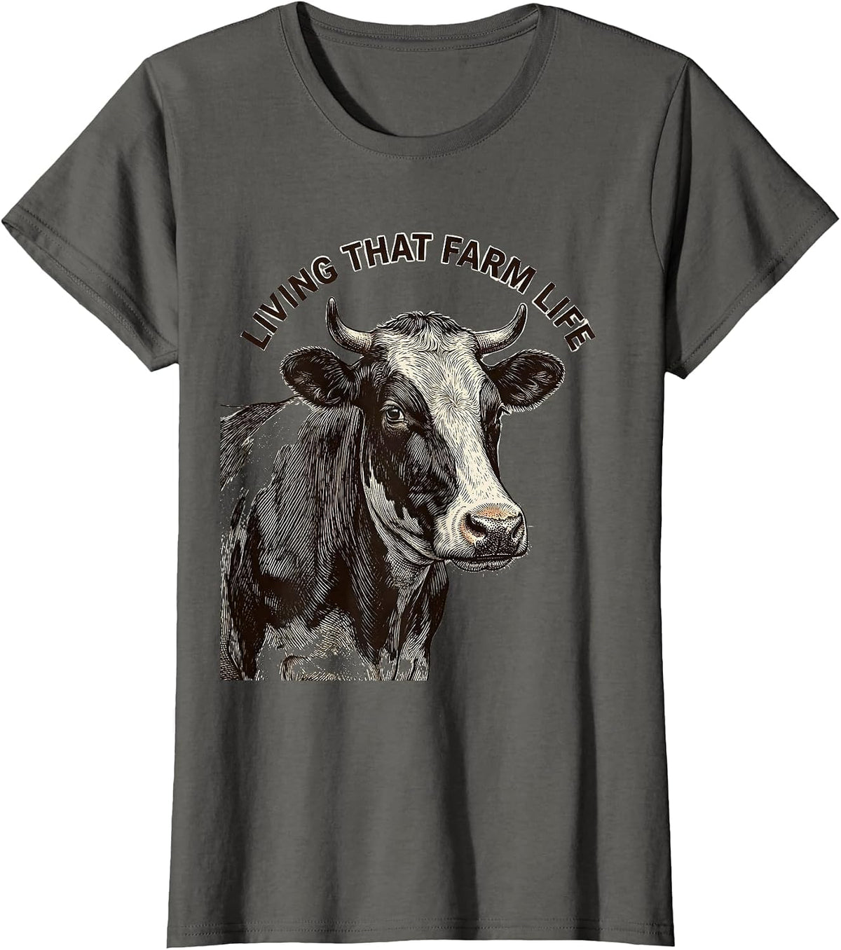 Women's Living That Farm Life Cow Design T-Shirt - Asphalt Grey